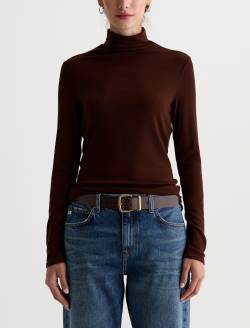 Chels Turtleneck Wood Brown Slim Rib Knit WOMENS TOPS Photo 2