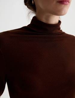 Chels Turtleneck Wood Brown Slim Rib Knit WOMENS TOPS Photo 3