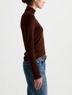 Chels Turtleneck Wood Brown Slim Rib Knit WOMENS TOPS Photo 4