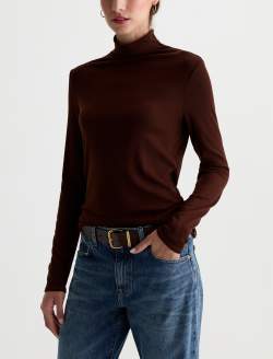 Chels Turtleneck Wood Brown Slim Rib Knit WOMENS TOPS Photo 7