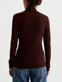 Chels Turtleneck Wood Brown Slim Rib Knit WOMENS TOPS Photo 8