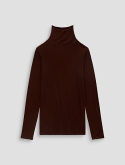 Chels Turtleneck Wood Brown Slim Rib Knit WOMENS TOPS Photo 1