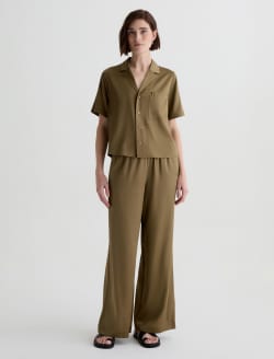 Clara Mossy Taupe Silk Pull-On Wide Leg WOMENS BOTTOMS Photo 2