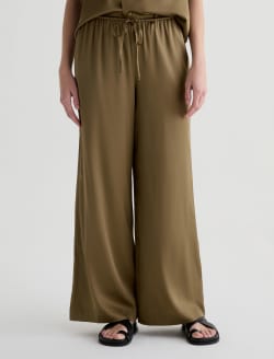 Clara Mossy Taupe Silk Pull-On Wide Leg WOMENS BOTTOMS Photo 3