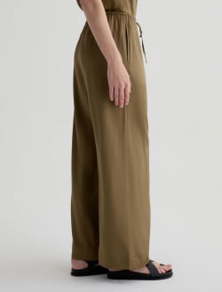 Clara Mossy Taupe Silk Pull-On Wide Leg WOMENS BOTTOMS Photo 5
