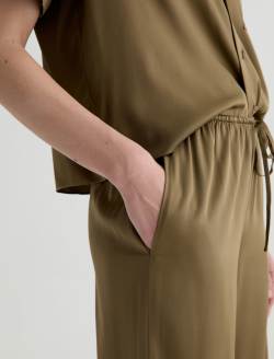 Clara Mossy Taupe Silk Pull-On Wide Leg WOMENS BOTTOMS Photo 6