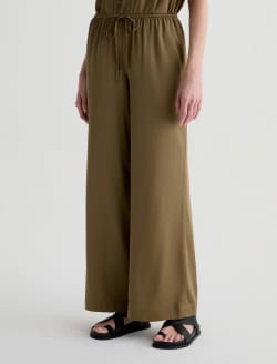 Clara Mossy Taupe Silk Pull-On Wide Leg WOMENS BOTTOMS Photo 7