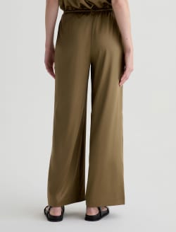 Clara Mossy Taupe Silk Pull-On Wide Leg WOMENS BOTTOMS Photo 8