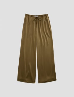Clara Mossy Taupe Silk Pull-On Wide Leg WOMENS BOTTOMS Photo 1