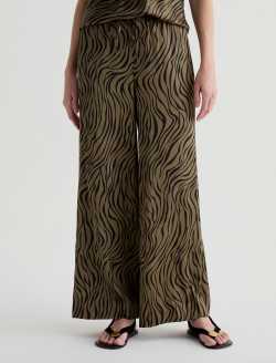 Clara Modern Zebra Mossy Taupe/Black Silk Pull-On Wide Leg WOMENS BOTTOMS Photo 3