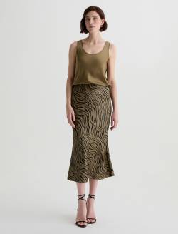 Karina Skirt Modern Zebra Mossy Taupe/Black Silk Classic Fit Skirt WOMENS BOTTOMS Photo 2