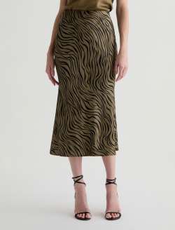 Karina Skirt Modern Zebra Mossy Taupe/Black Silk Classic Fit Skirt WOMENS BOTTOMS Photo 3