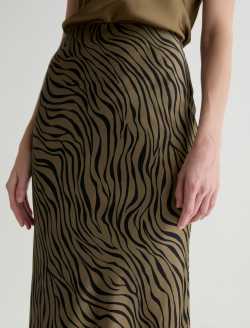 Karina Skirt Modern Zebra Mossy Taupe/Black Silk Classic Fit Skirt WOMENS BOTTOMS Photo 4