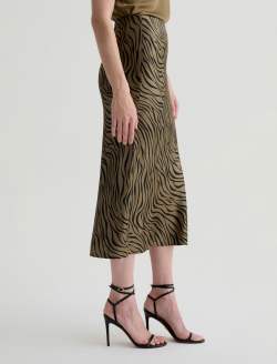 Karina Skirt Modern Zebra Mossy Taupe/Black Silk Classic Fit Skirt WOMENS BOTTOMS Photo 5