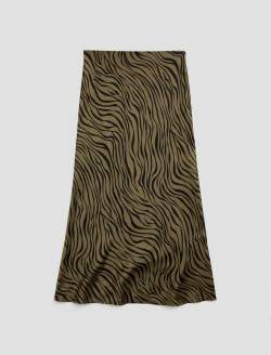 Karina Skirt Modern Zebra Mossy Taupe/Black Silk Classic Fit Skirt WOMENS BOTTOMS Photo 1