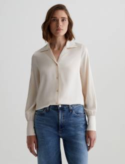 Valerie Blouse Champagne Notched Collar Silk Blouse WOMENS TOPS Photo 1