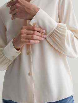 Valerie Blouse Champagne Notched Collar Silk Blouse WOMENS TOPS Photo 2