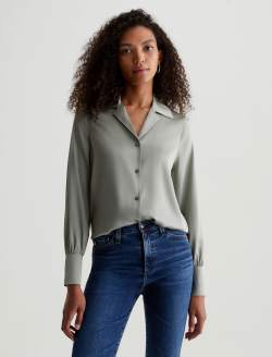 Valerie Blouse Fresh Vetiver Notched Collar Silk Blouse WOMENS TOPS Photo 1