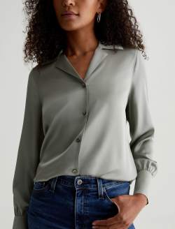 Valerie Blouse Fresh Vetiver Notched Collar Silk Blouse WOMENS TOPS Photo 2