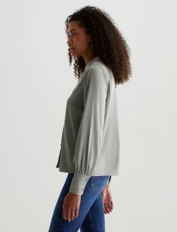 Valerie Blouse Fresh Vetiver Notched Collar Silk Blouse WOMENS TOPS Photo 3