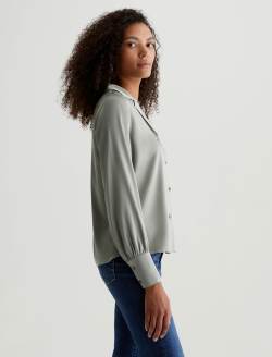 Valerie Blouse Fresh Vetiver Notched Collar Silk Blouse WOMENS TOPS Photo 6