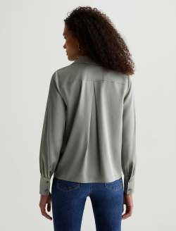 Valerie Blouse Fresh Vetiver Notched Collar Silk Blouse WOMENS TOPS Photo 7