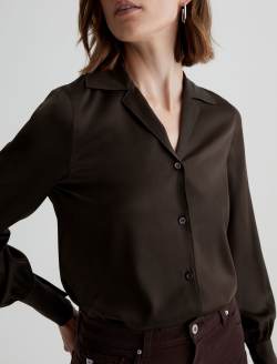 Valerie Blouse Rich Umber Notched Collar Silk Blouse WOMENS TOPS Photo 2