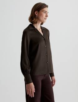 Valerie Blouse Rich Umber Notched Collar Silk Blouse WOMENS TOPS Photo 3