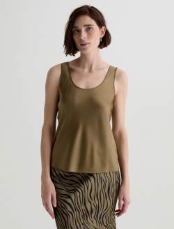 Nicola Mossy Taupe Silk Double Scoop Tank WOMENS TOPS Photo 2
