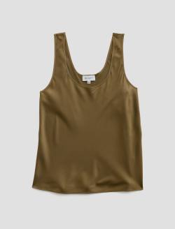 Nicola Mossy Taupe Silk Double Scoop Tank WOMENS TOPS Photo 1