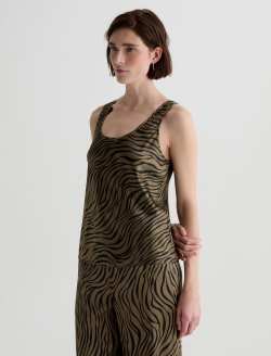 Nicola Modern Zebra Mossy Taupe/Black Silk Double Scoop Tank WOMENS TOPS Photo 7