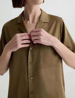 Kieran Shirt Mossy Taupe Silk Camp Shirt WOMENS TOPS Photo 3