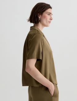 Kieran Shirt Mossy Taupe Silk Camp Shirt WOMENS TOPS Photo 4