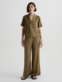 Kieran Shirt Mossy Taupe Silk Camp Shirt WOMENS TOPS Photo 5
