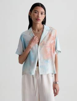 Long Beach Top Sunset Sips Silk Twill Camp Shirt WOMENS TOPS Photo 2