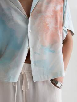 Long Beach Top Sunset Sips Silk Twill Camp Shirt WOMENS TOPS Photo 6