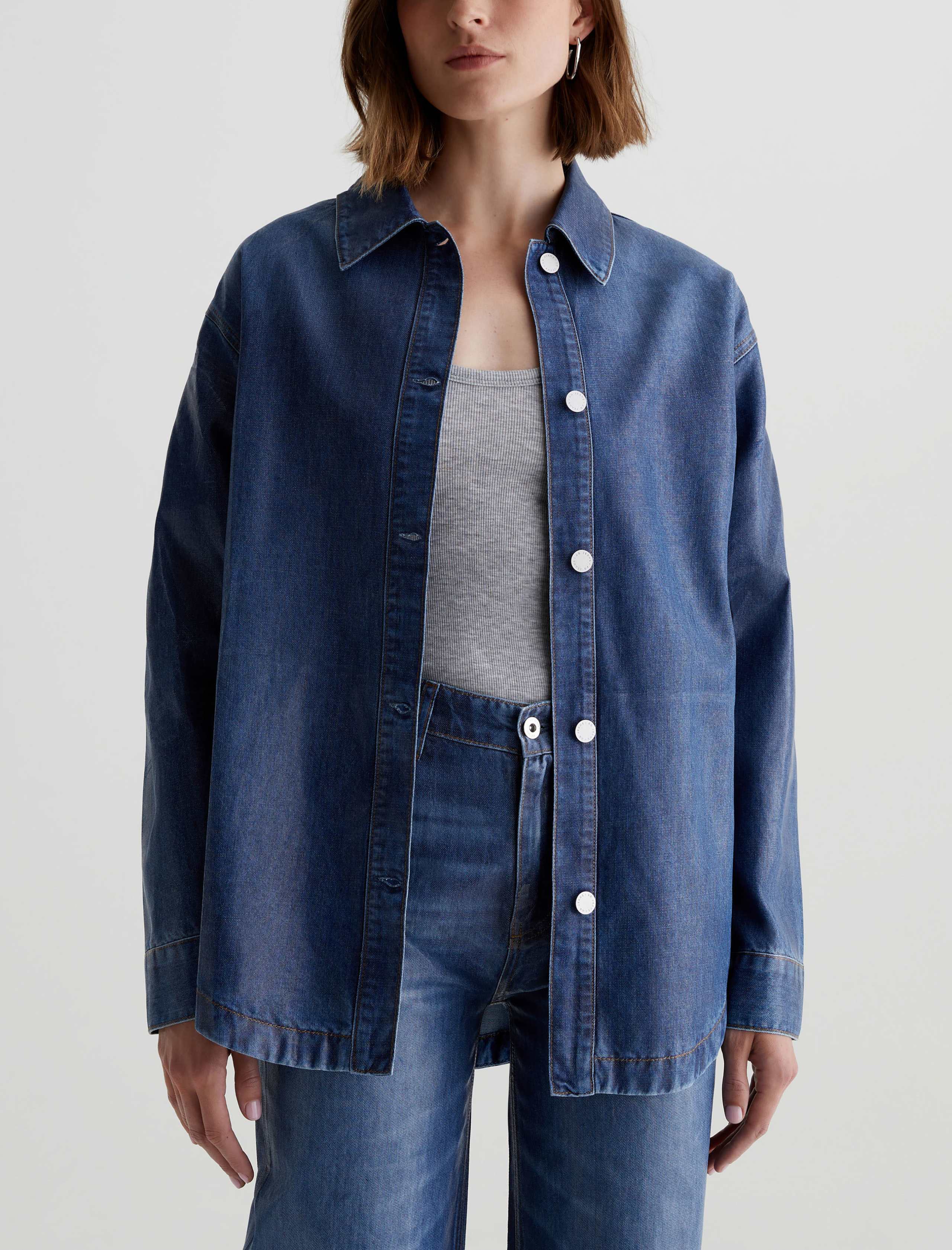MAGOODGAN ♥ Wool padded crop blue jean jacket Denim Jackets at AG Jeans Official Store